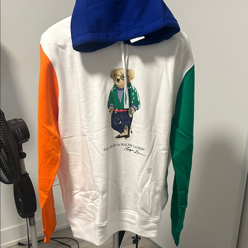 Polo by Ralph Lauren Men's Bear Hoodie in Blue, Orange, and Green